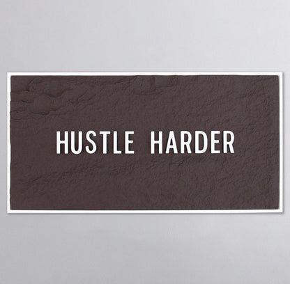 HUSTLE HARDER - WHITE 3D TEXT ON ESPRESSO