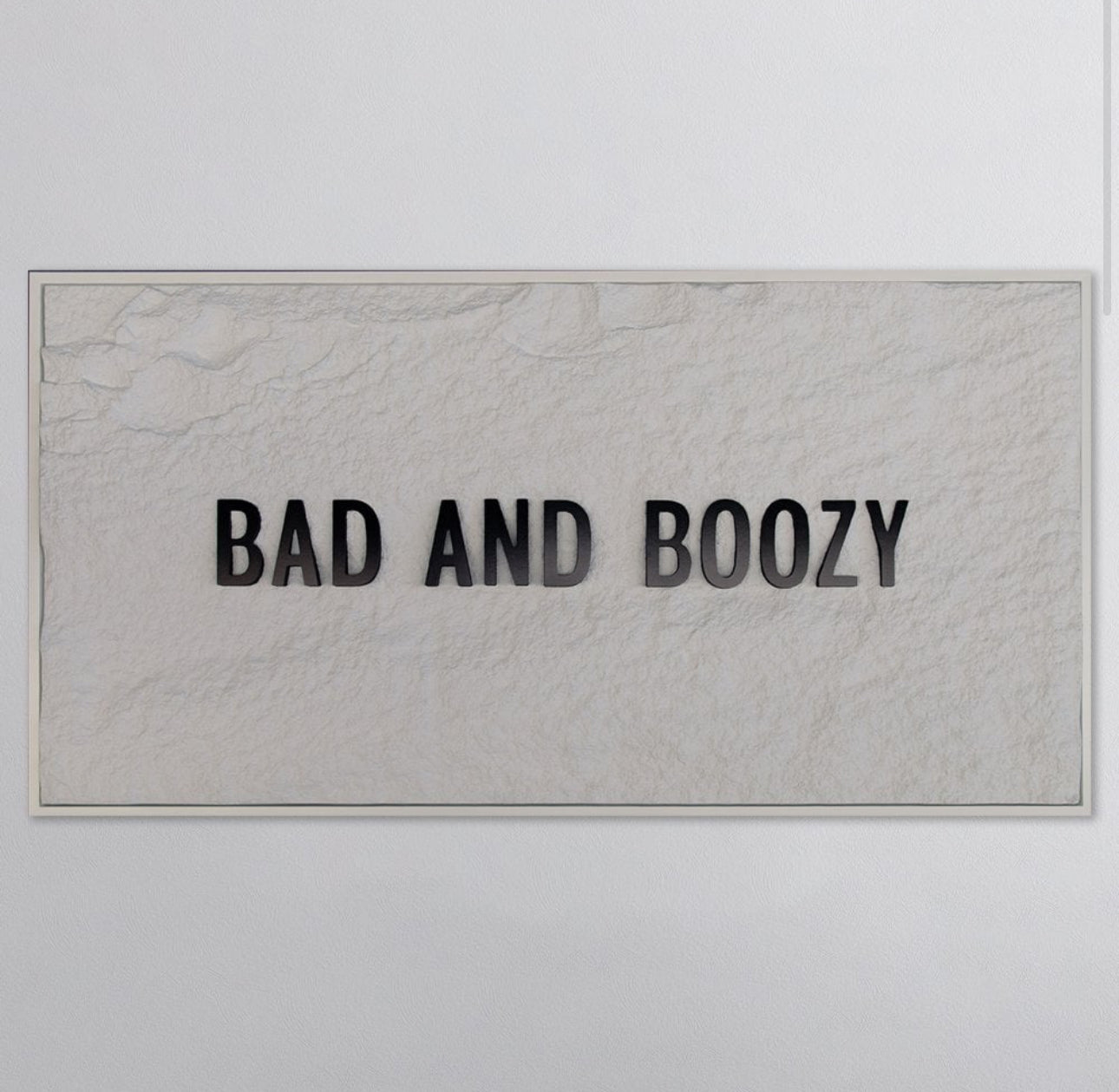 BAD & BOOZY - BLACK 3D TEXT ON ALABASTER