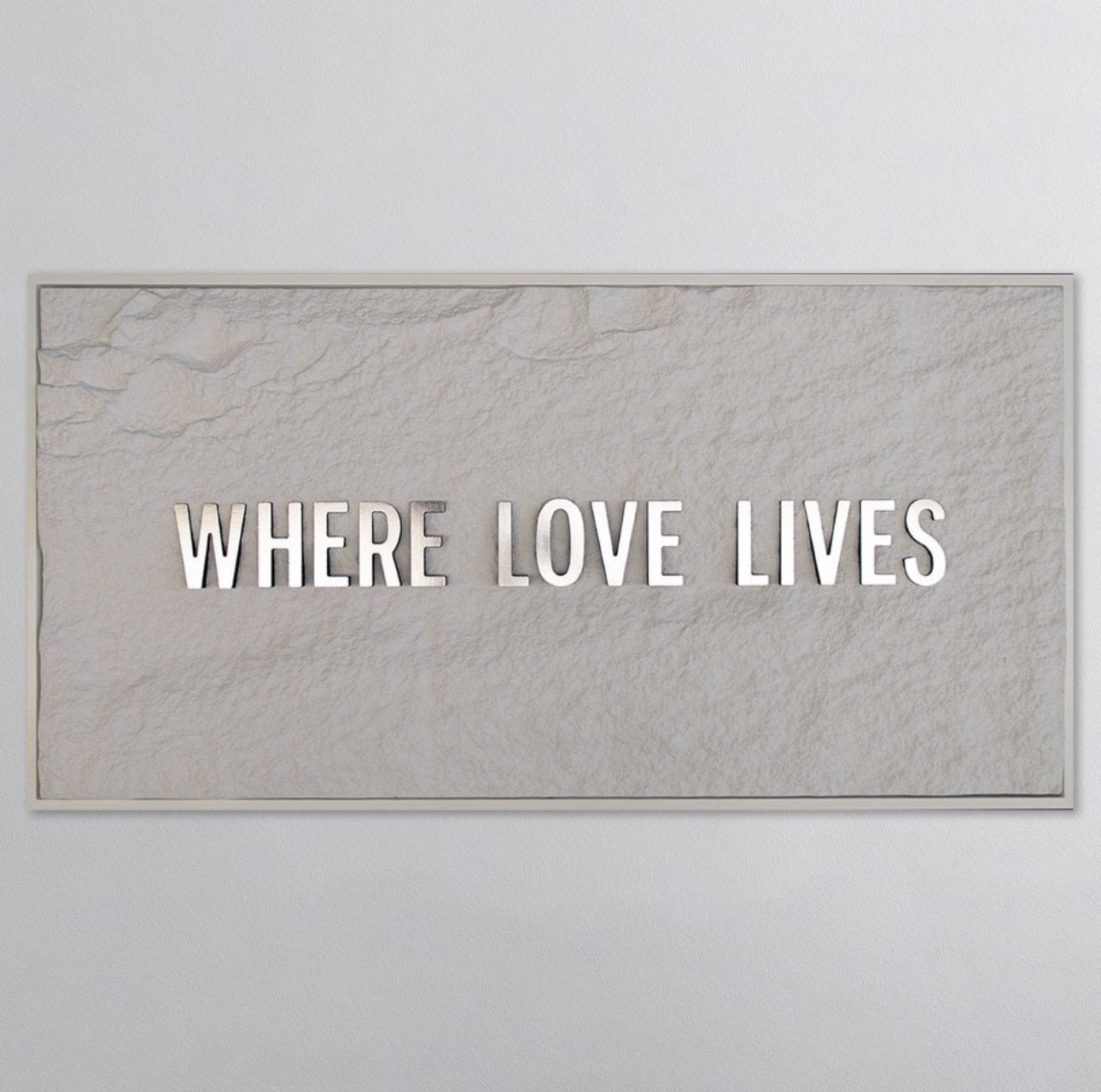 WHERE LOVE LIVES - SILVER 3D TEXT ON ALABASTER