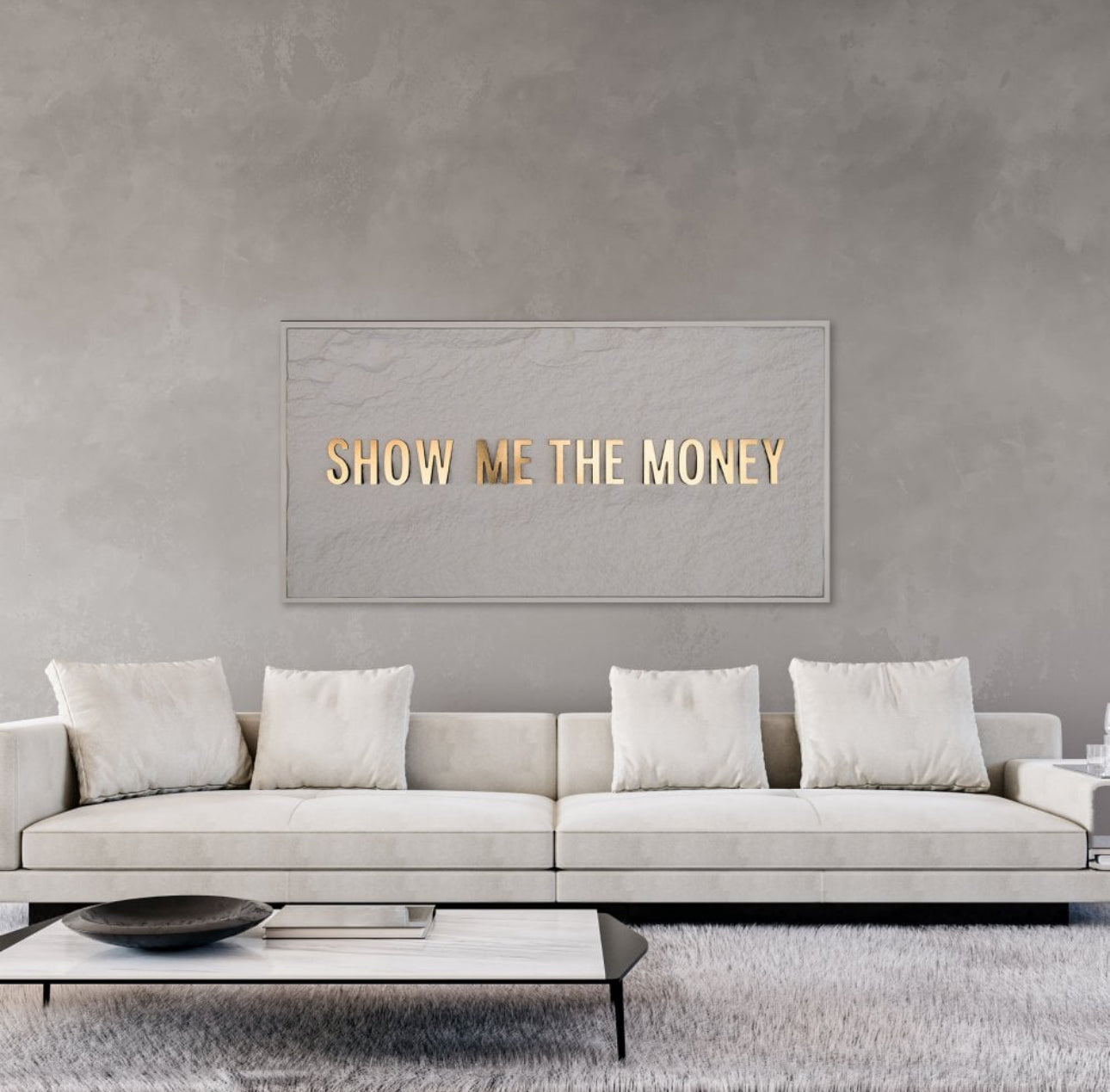 SHOW ME THE MONEY - GOLD 3D TEXT ON ALABASTER