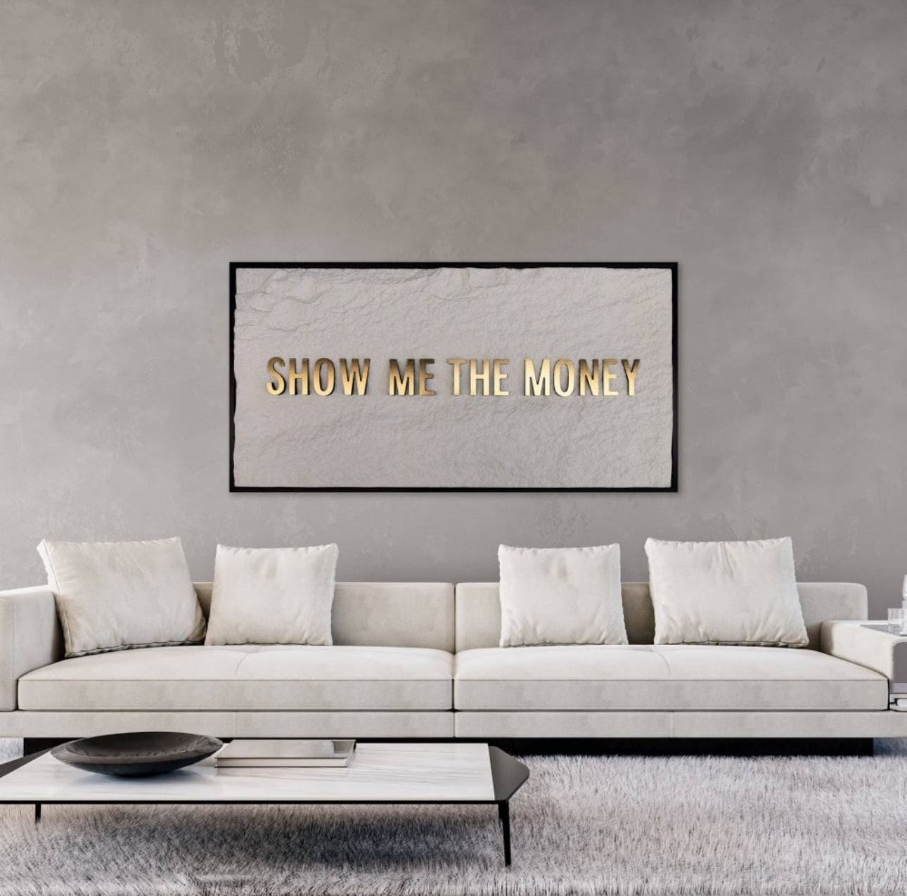 SHOW ME THE MONEY - GOLD 3D TEXT ON ALABASTER