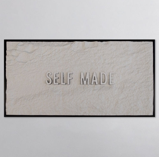 SELF MADE - WHITE 3D TEXT ON ALABASTER