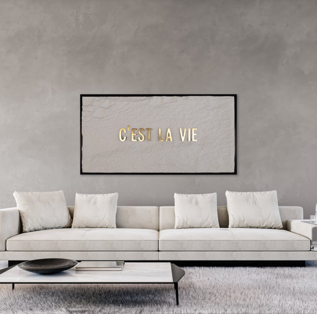 C'EST LA VIE - GOLD 3D TEXT ON ALABASTER