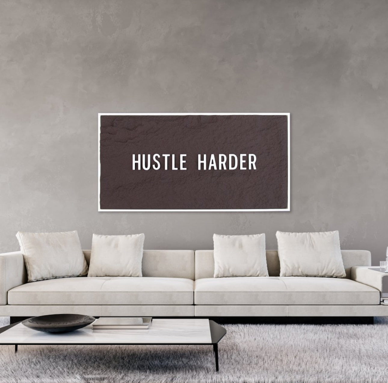 HUSTLE HARDER - WHITE 3D TEXT ON ESPRESSO