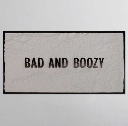 BAD & BOOZY - BLACK 3D TEXT ON ALABASTER