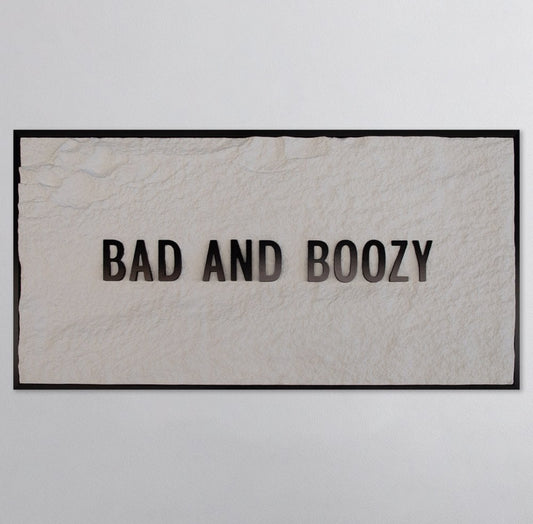 BAD & BOOZY - BLACK 3D TEXT ON ALABASTER