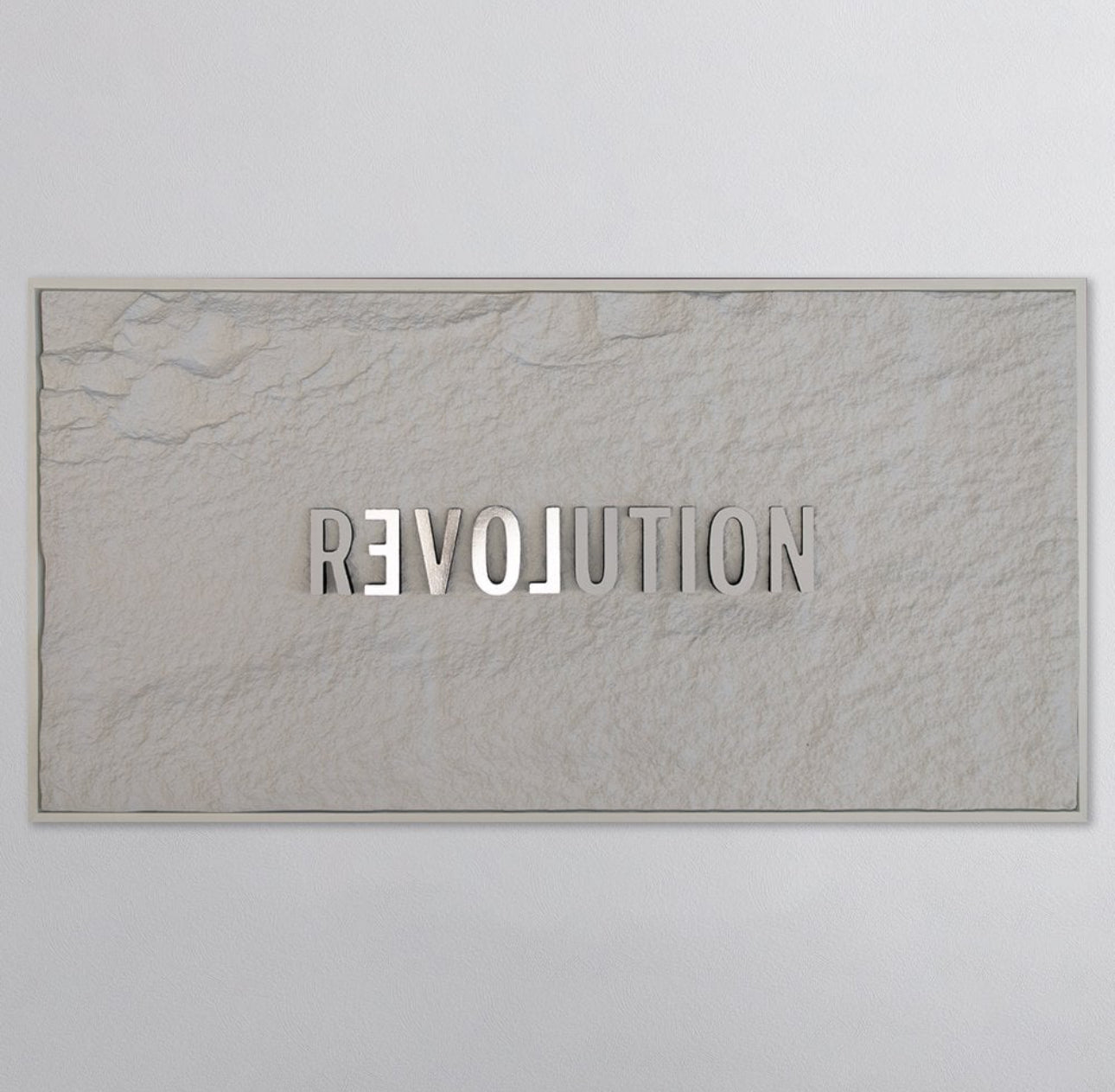 REVOLUTION - WHITE & SILVER 3D TEXT ON ALABASTER