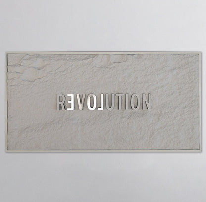 REVOLUTION - WHITE & SILVER 3D TEXT ON ALABASTER