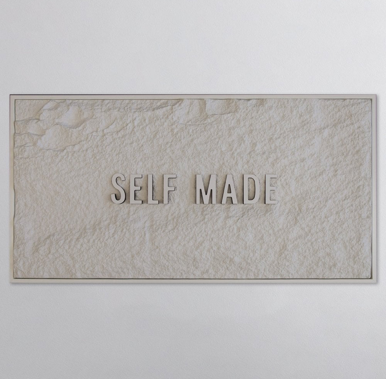 SELF MADE - WHITE 3D TEXT ON ALABASTER