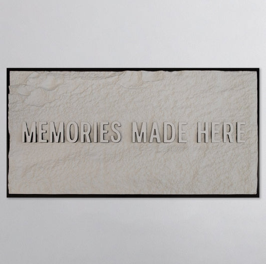 MEMORIES MADE HERE - WHITE 3D TEXT ON ALABASTER