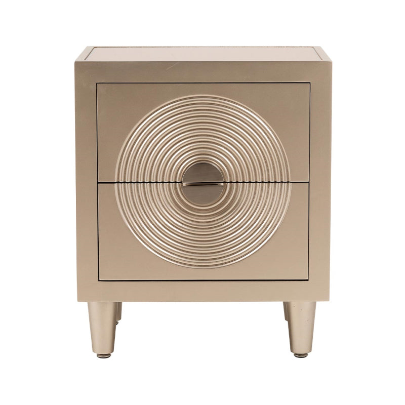 Elon 2 Drawer Bedside Cabinet Gold with Gold Mirror Top and Silver Handles