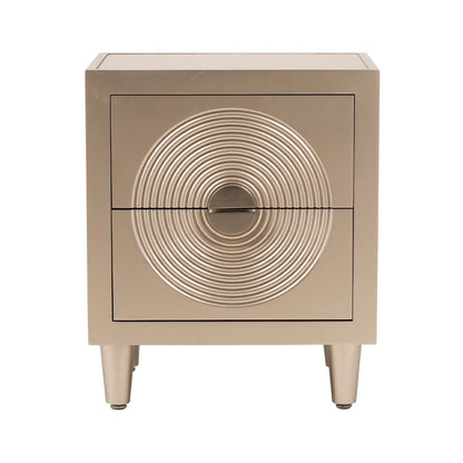 Elon 2 Drawer Bedside Cabinet Gold with Gold Mirror Top and Silver Handles