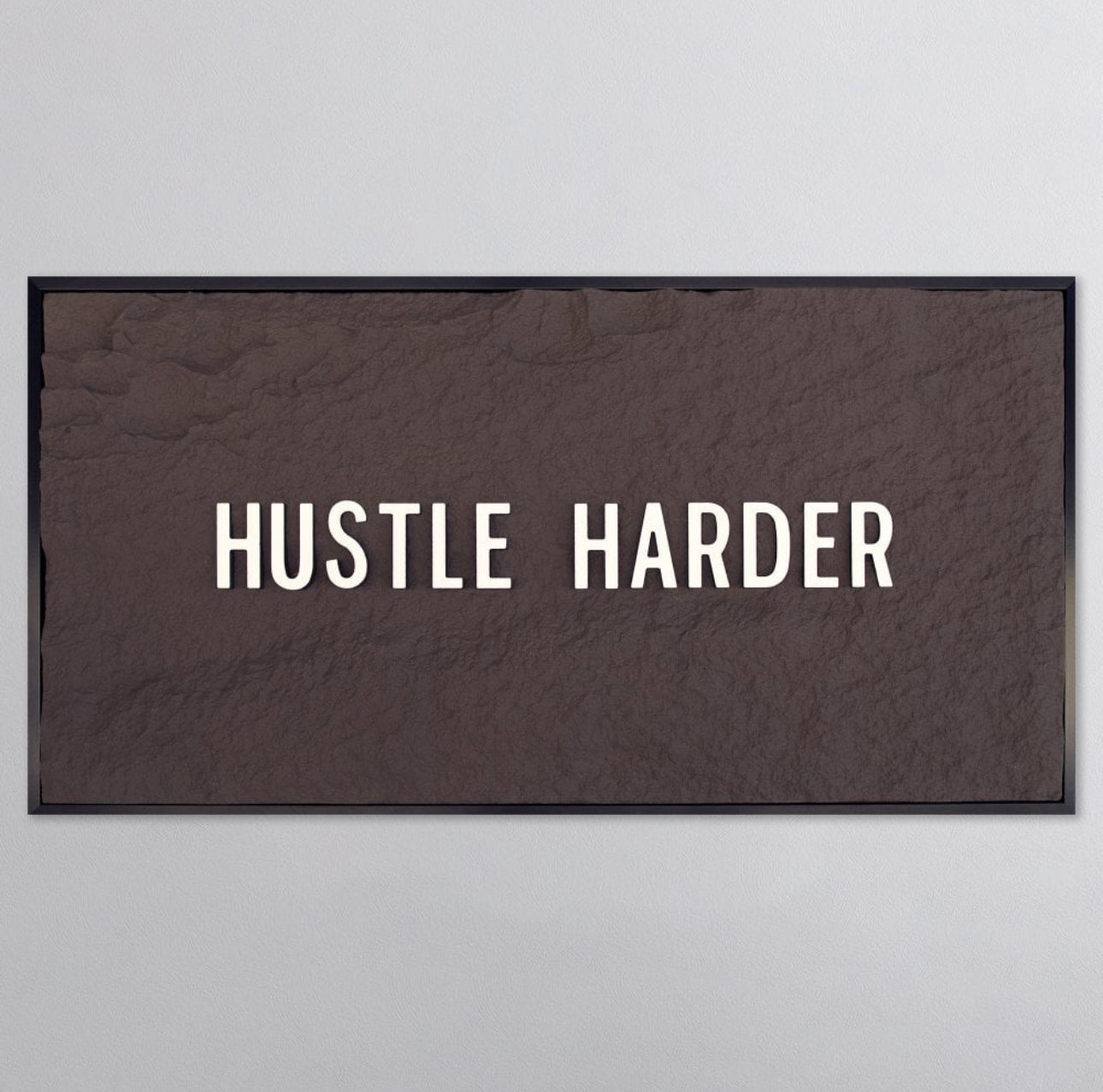 HUSTLE HARDER - WHITE 3D TEXT ON ESPRESSO