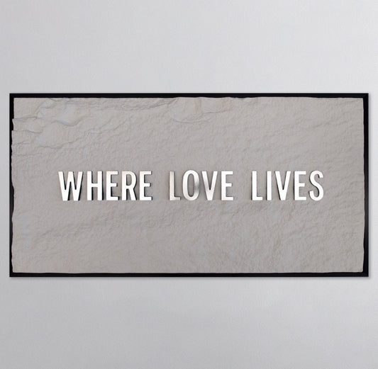 WHERE LOVE LIVES - SILVER 3D TEXT ON ALABASTER