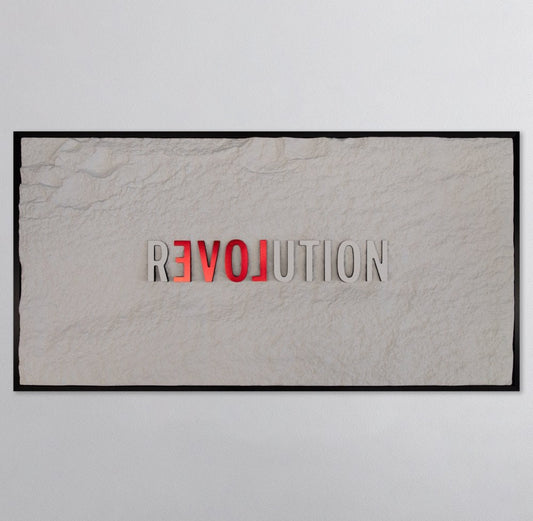 REVOLUTION - WHITE & RED 3D TEXT ON ALABASTER