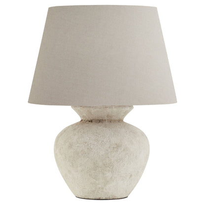 Athena Aged Stone Round Table Lamp With Linen Shade