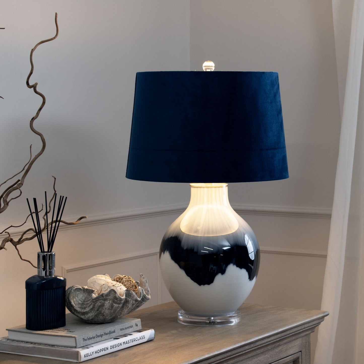 Ice Shadows Table Lamp With Navy Blue Lampshade