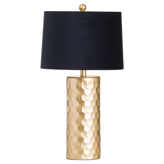 Jem Honey Comb Gold Table Lamp With Black Velvet Shade