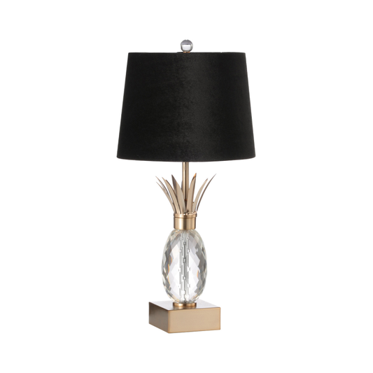 64.1cm Champagne Metal Table Lamp with Pineapple Glass and Black Velvet Shade