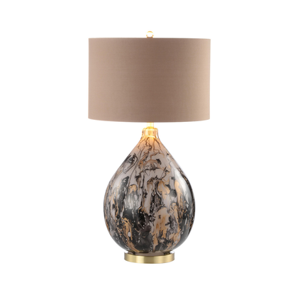 79cm Brown Gold Black Abstract Glass Table Lamp with Gold Linen Shade