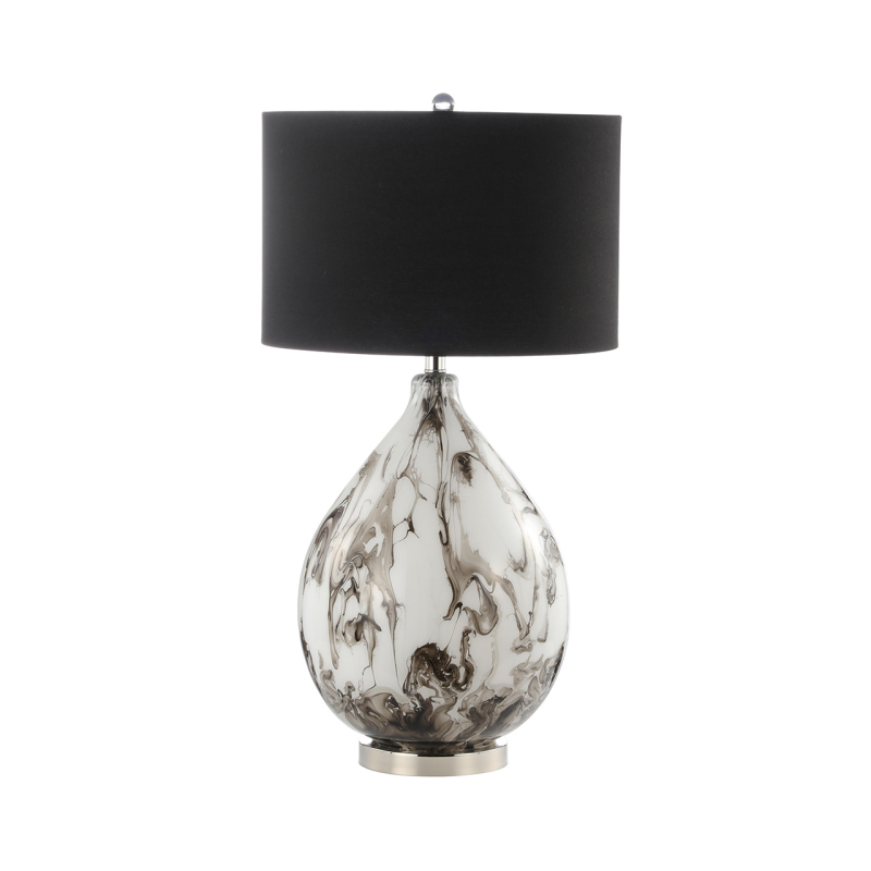 79cm White and Black Abstract Glass Table Lamp with Black Linen Shade