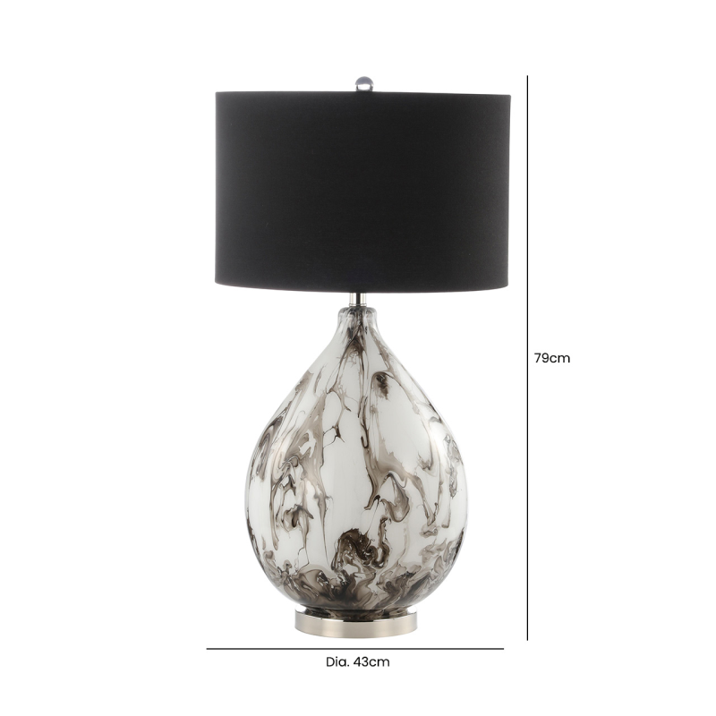 79cm White and Black Abstract Glass Table Lamp with Black Linen Shade