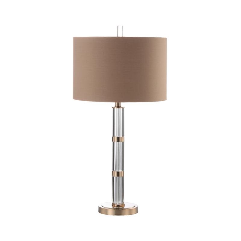 75cm Clear and Champagne Gold Table Lamp with Dark Taupe Faux Silk Shade