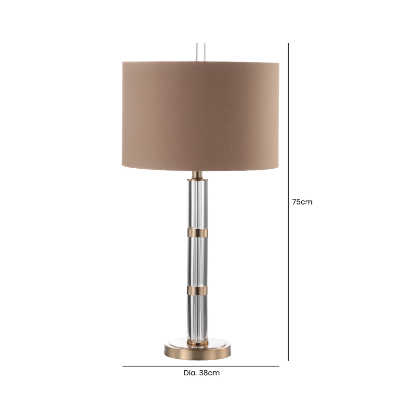 75cm Clear and Champagne Gold Table Lamp with Dark Taupe Faux Silk Shade