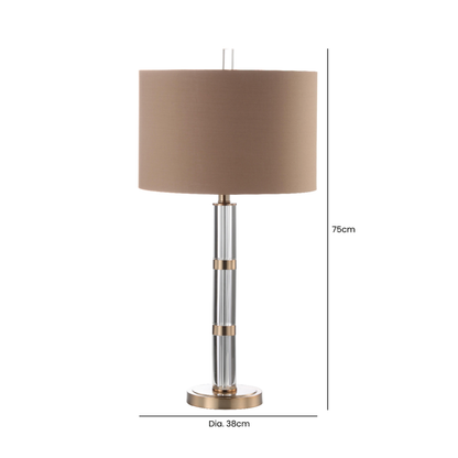 75cm Clear and Champagne Gold Table Lamp with Dark Taupe Faux Silk Shade