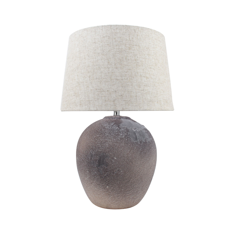 57cm Light Brown Stone Finish Table Lamp with Natural Linen Shade