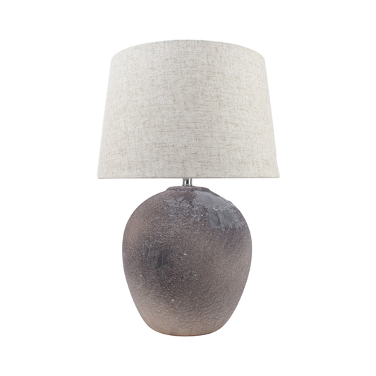 57cm Light Brown Stone Finish Table Lamp with Natural Linen Shade