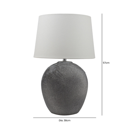 57cm Grey Stone Finish Table Lamp with White Linen Shade