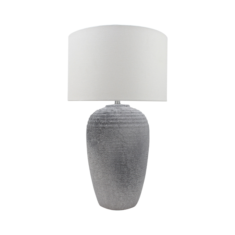 60cm Grey Stone Finish Table Lamp with White Linen Shade