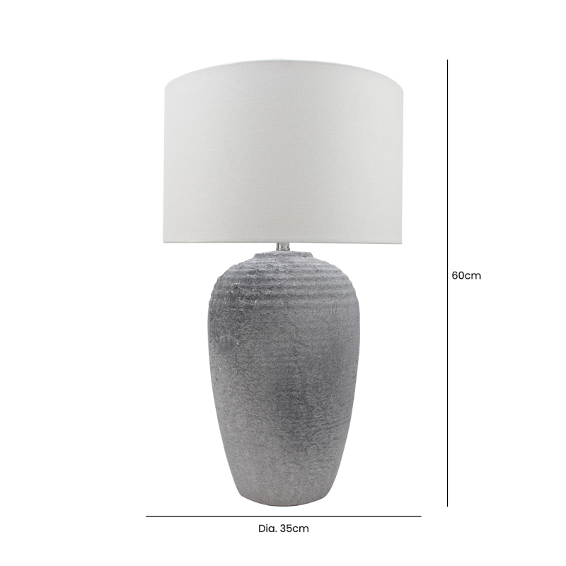 60cm Grey Stone Finish Table Lamp with White Linen Shade