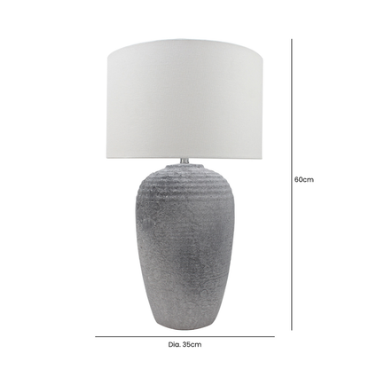 60cm Grey Stone Finish Table Lamp with White Linen Shade