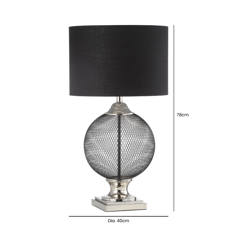 78cm Wire Mesh Table Lamp with Black Linen Shade