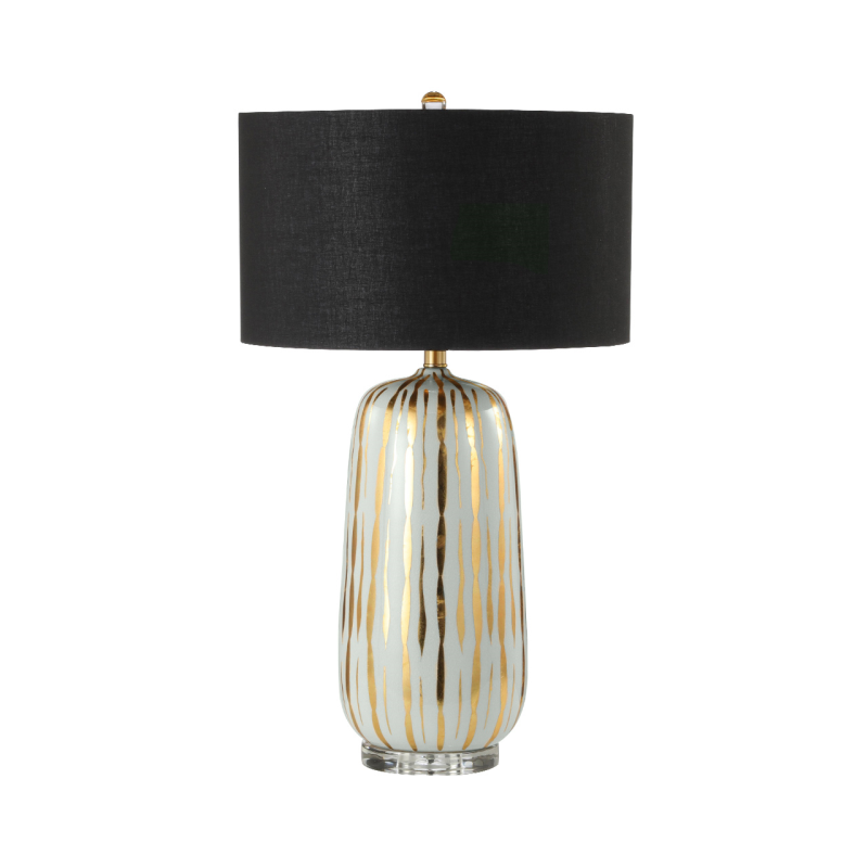 75.5cm Gold and White Ceramic Table Lamp wih Black Linen Shade