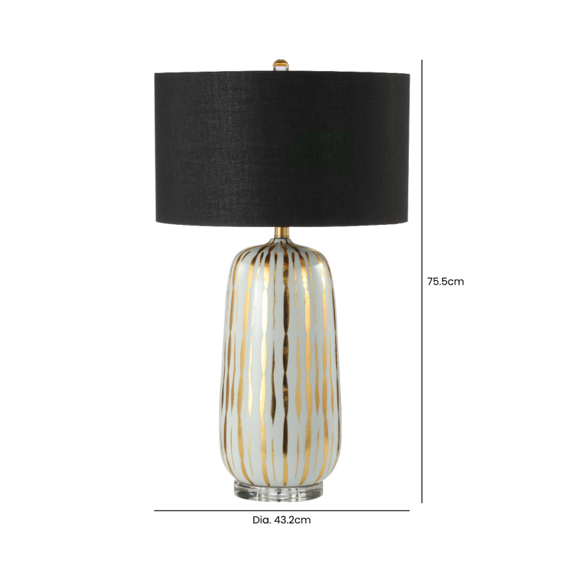 75.5cm Gold and White Ceramic Table Lamp wih Black Linen Shade