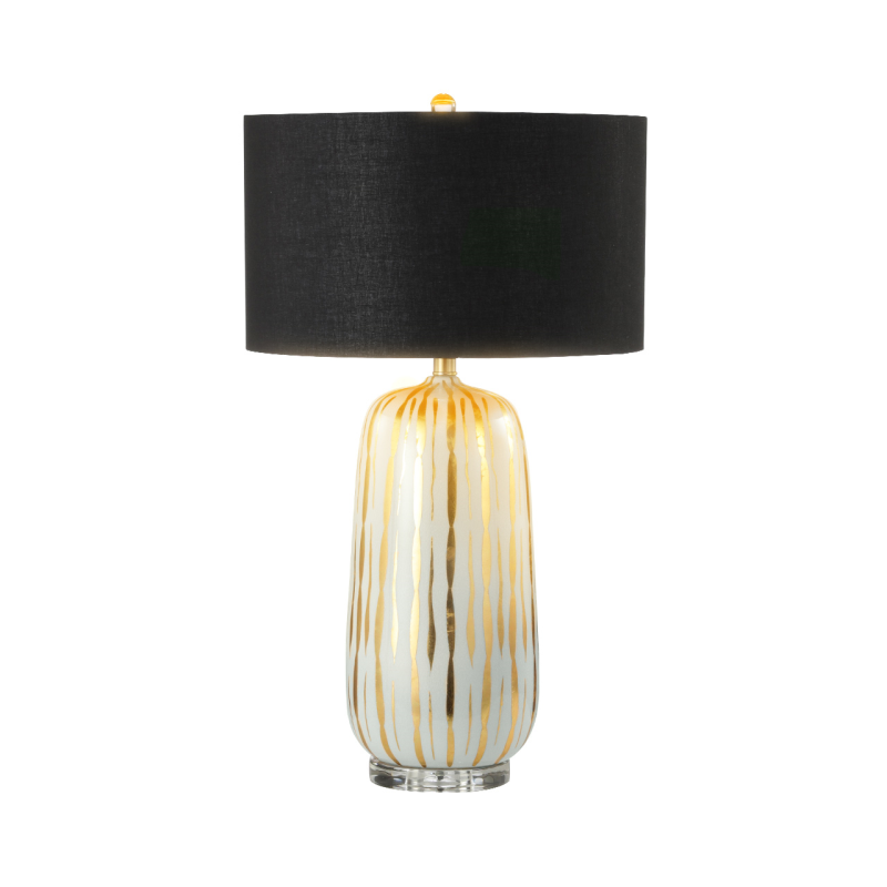 75.5cm Gold and White Ceramic Table Lamp wih Black Linen Shade