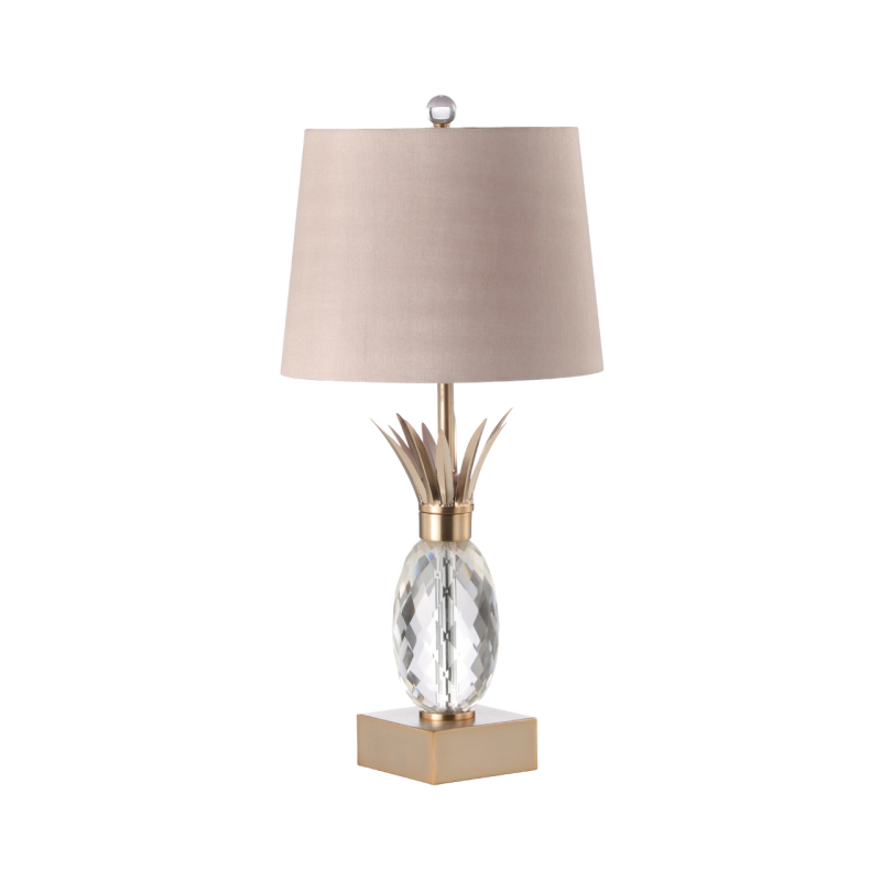 64.1cm Champagne Metal with Pineapple Glass and Taupe Faux Silk Shade Table Lamp