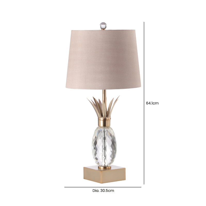 64.1cm Champagne Metal with Pineapple Glass and Taupe Faux Silk Shade Table Lamp