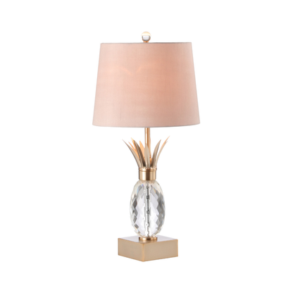 64.1cm Champagne Metal with Pineapple Glass and Taupe Faux Silk Shade Table Lamp