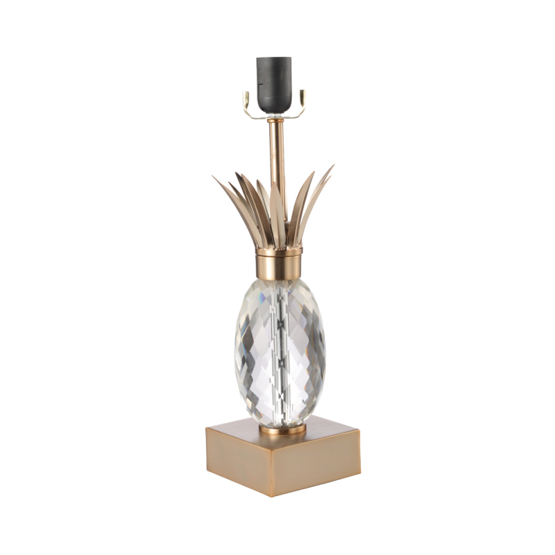 64.1cm Champagne Metal with Pineapple Glass and Taupe Faux Silk Shade Table Lamp