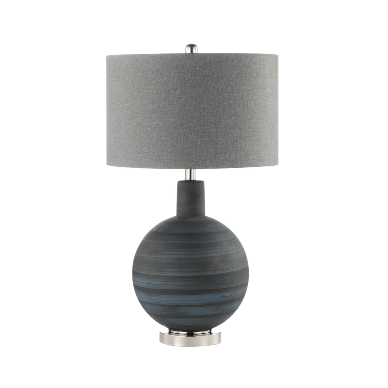 72cm Blue and Black Stripe Glass with Grey Linen Shade Table Lamp