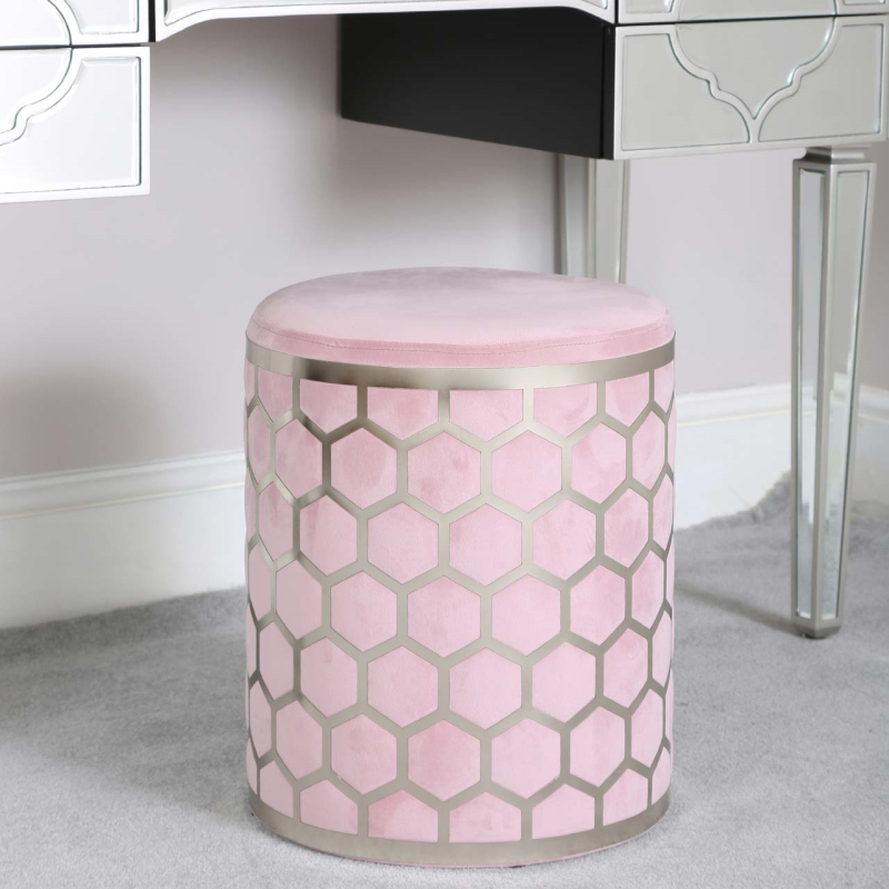 Lattice Blush Pink Round Stool