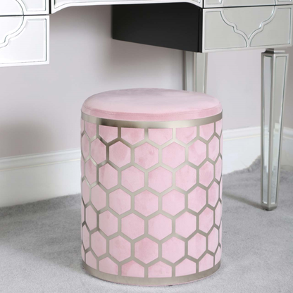 Lattice Blush Pink Round Stool