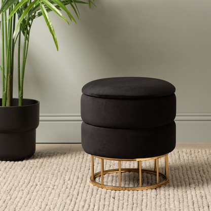 Black Round Storage Stool Gold Base