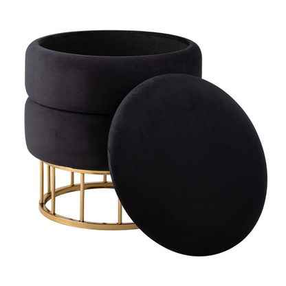 Black Round Storage Stool Gold Base