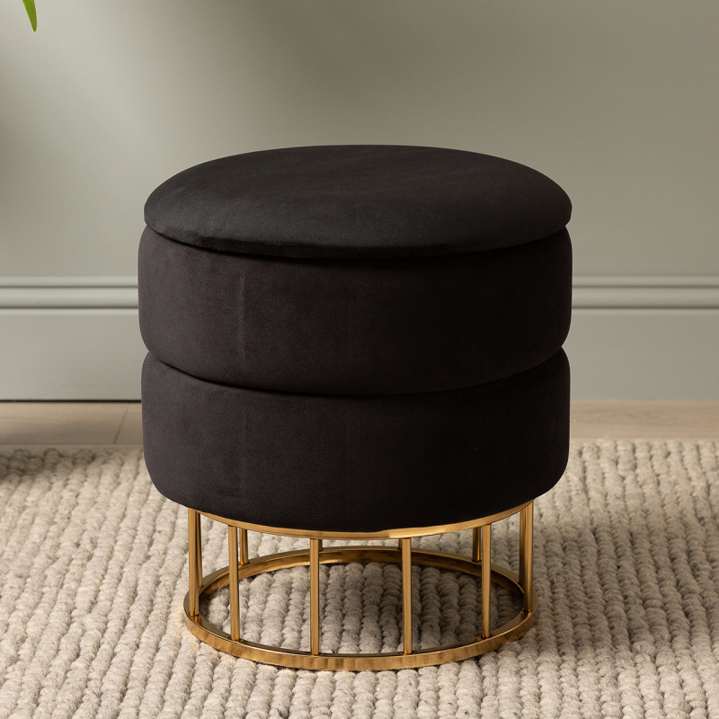 Black Round Storage Stool Gold Base