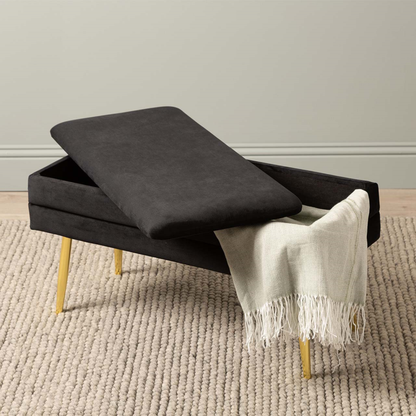 Storage Bench Black Velvet with Gold Legs